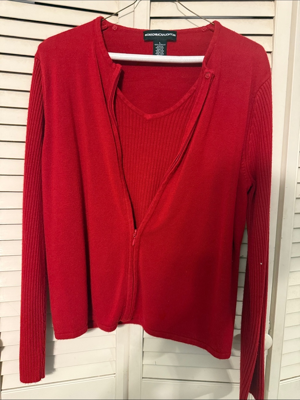 Norton McNaughton Red Zip-Front Sweater Cardigan Set